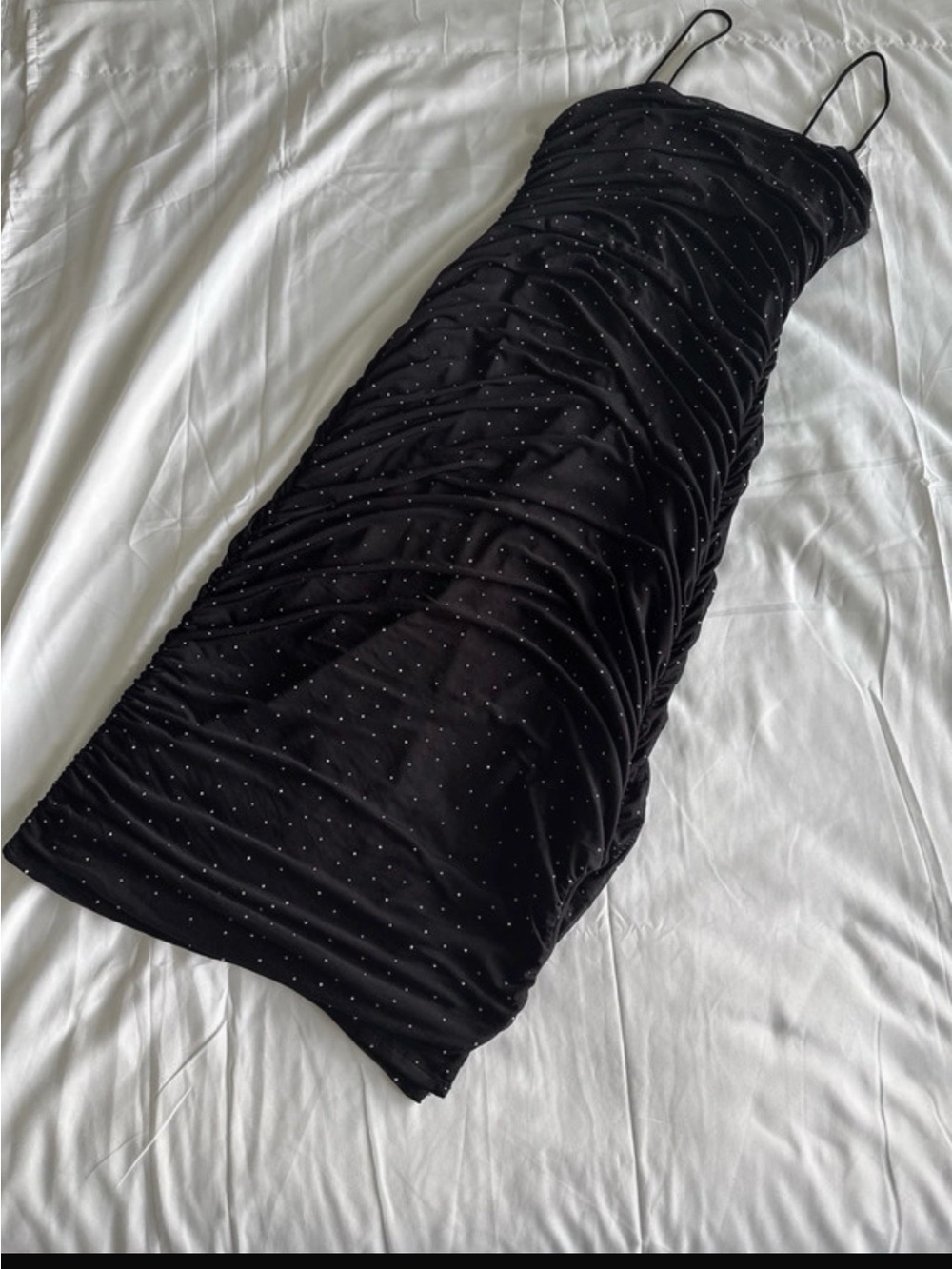 Black Ruched Slip Dress with Sparkle Detail